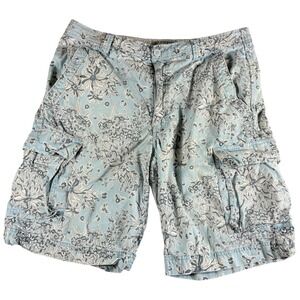 Express‎ Mens Floral Cargo Shorts Blue White Relaxed Fit Durable Cotton Size 36